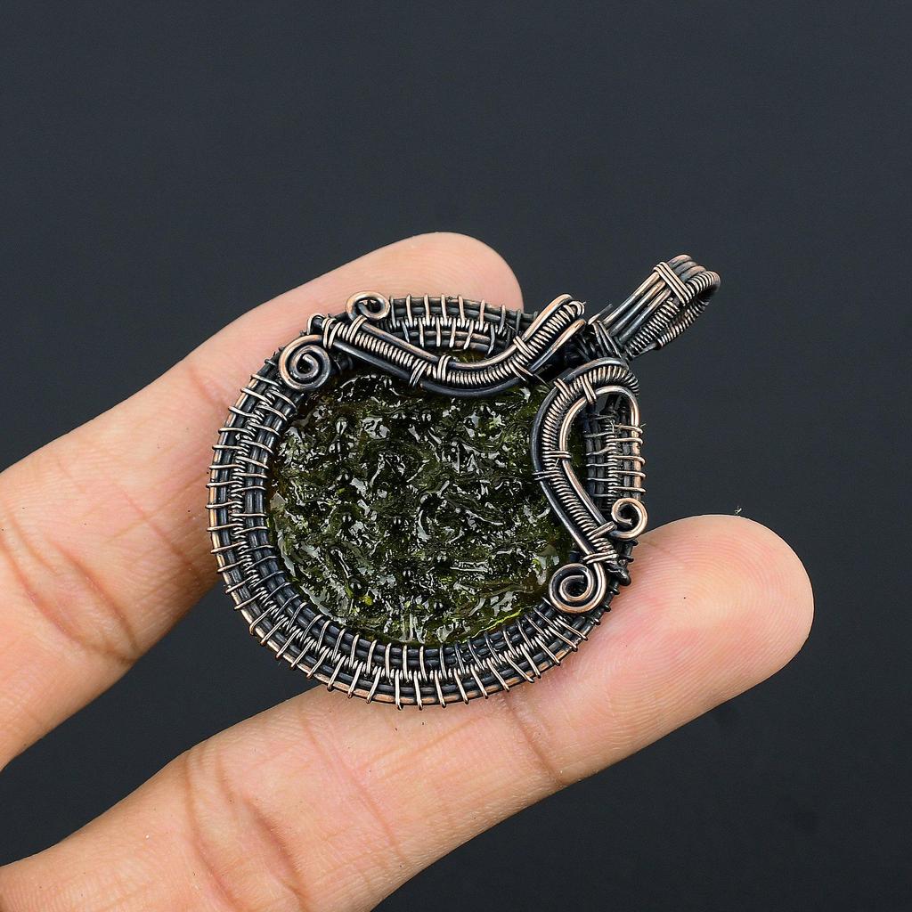 Moldavite Pendant, 999 Copper Wire Wrapped Jewelry, Gemstone Pendant, Gift For Her Handmade Dainty Jewelry