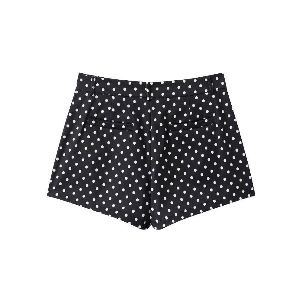 Women's High Neck Long Sleeve Polka Dot Jacket Loose Fit Two Piece Matching Mini Shorts Set Streetwear Spring Outfit