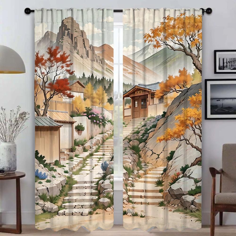Elegant Room Curtains for Living Room The Autumn Days Halloween Decoration Window Curtain Home Interior Curtains 2 Pieces Shades