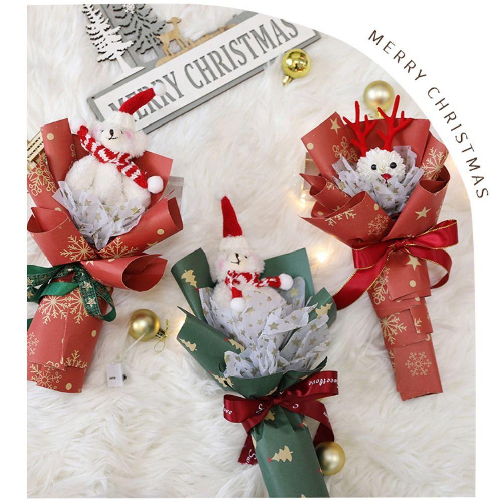 Santa Claus Cotton Pine Cone Handmade Christmas Crochet Bouquet Creative Xmas Flower Bouquet  Party