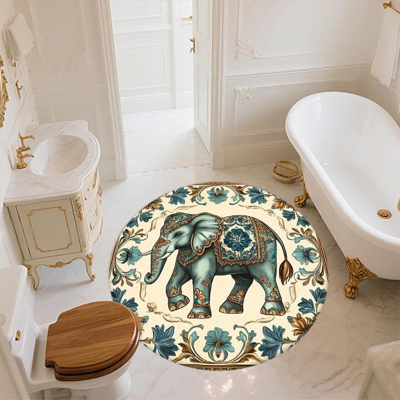 Vintage Elephant,Round Area Rug,Carpet Rug for Living Room Bedroom Sofa Playroom Decor,Non-slip Floor Mat