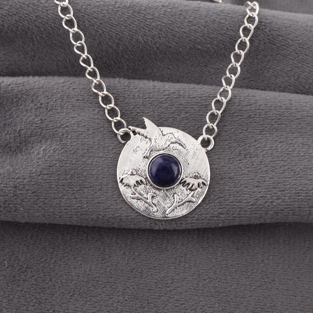 Sodalite Pendant, Gemstone 925 Solid Sterling Silver Jewelry Pendant, Handmade Jewelry Birthstone Pendant, Gift For Him