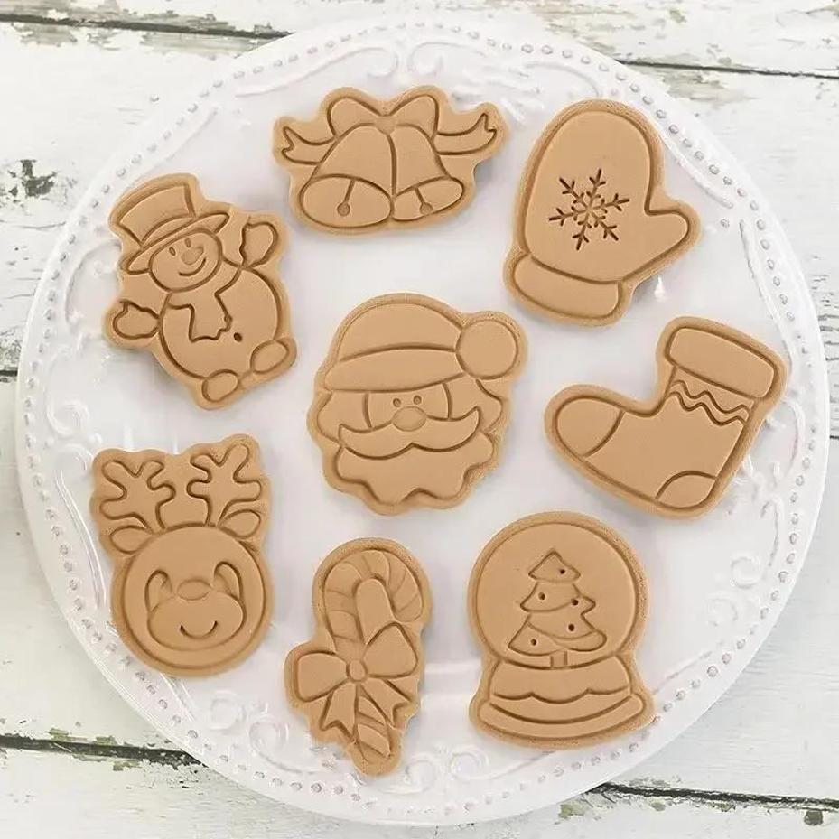 

8 Pcs/set Cartoon Plastic Baking Moulds Christmas Cookie Cutter Fondant Chocolate Cake Dessert Baking Decorating Tools Cake Mold небо синє кольору