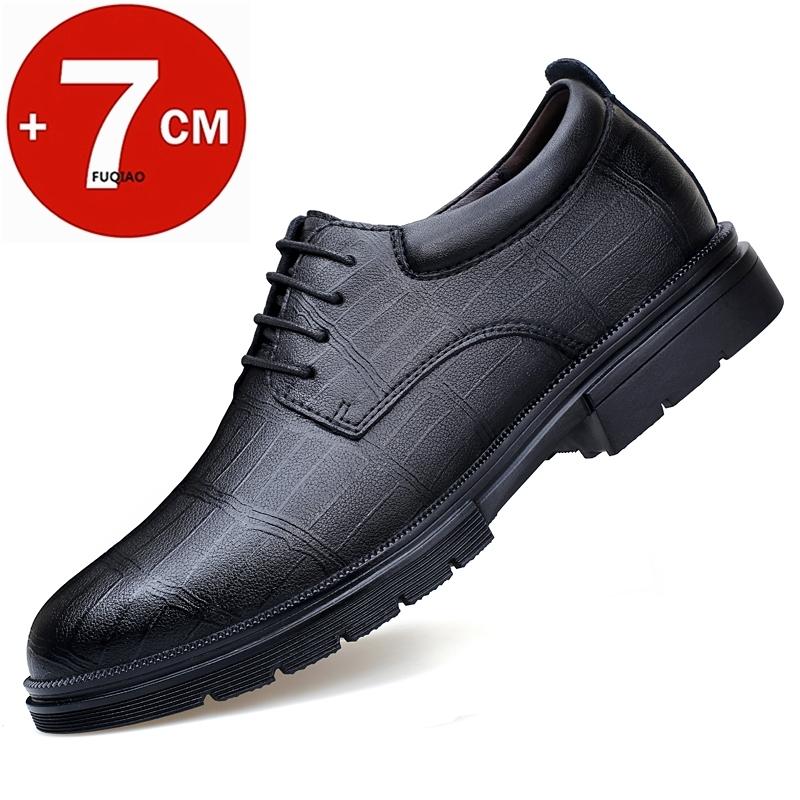 

7cm Hidden Height Increasing Shoes Men Big Size Genuine Leather Formal Lace Up Wedding Oxford Shoes Elevator Sneakers 35 чёрный