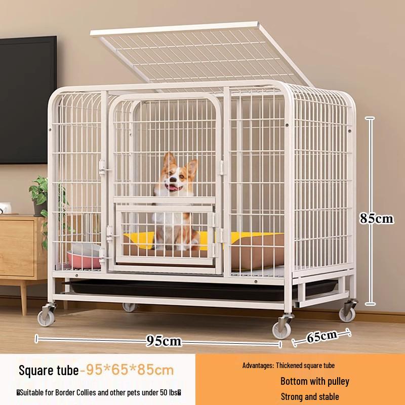 Medium & Large Dog Indoor Kennel with Full Square Tube Design and Built-in Toilet