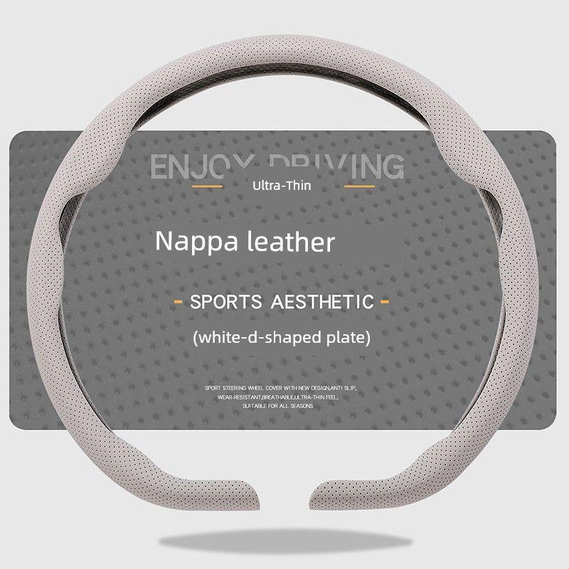 Car Steering Wheel Cover, Ultra-Thin, Breathable, Non-Slip, Sweat-Absorbent, New Style, Unisex, Suede Nappa Leather Handle Cover for Summer