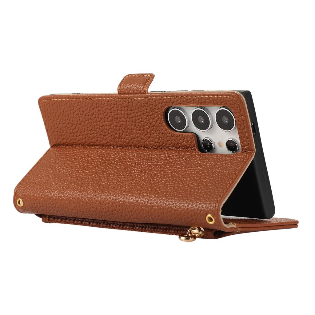 For Samsung Galaxy S23 Ultra Wallet Phone Case Shockproof TPU+PU Leather Flip Cover with Mirror,Strap