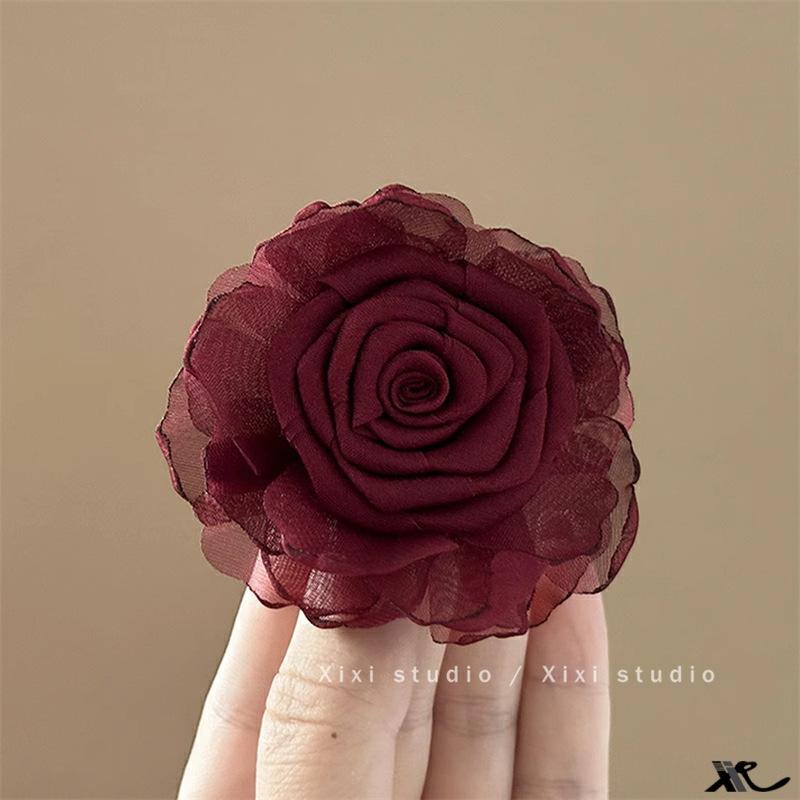 French Wine Red Rose Hair Clip Flower Clip Headband Hairpin New Year Beach Accessories Hair Accessory