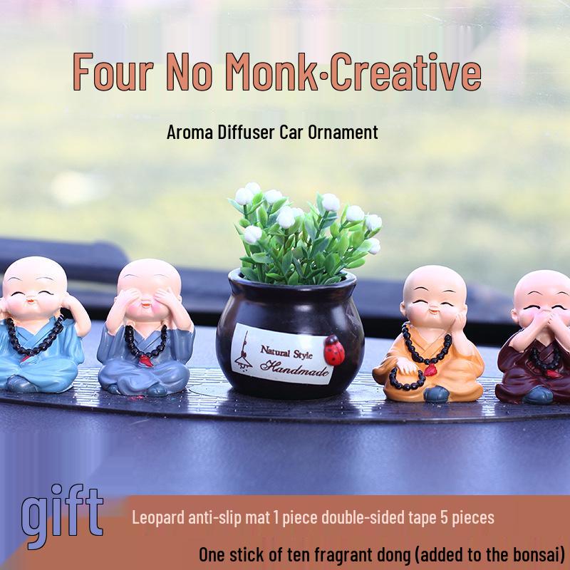 Creative Four Monks Car Ornaments: Auspicious Fruit Incense Holder for Car Interior Decorations