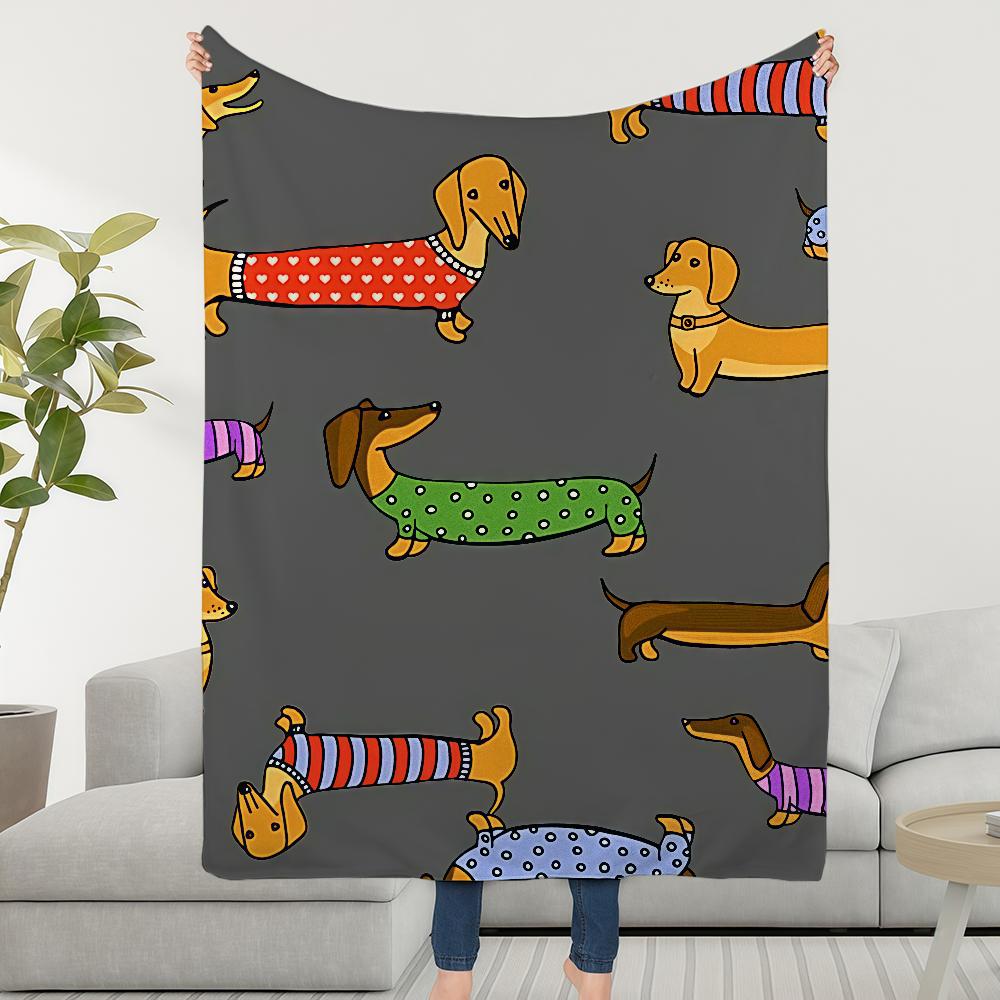 Dachshund Cartoon Blanket Throw Super Cosy Plush Living Room Sofa Couch Childish Birthday Gifts