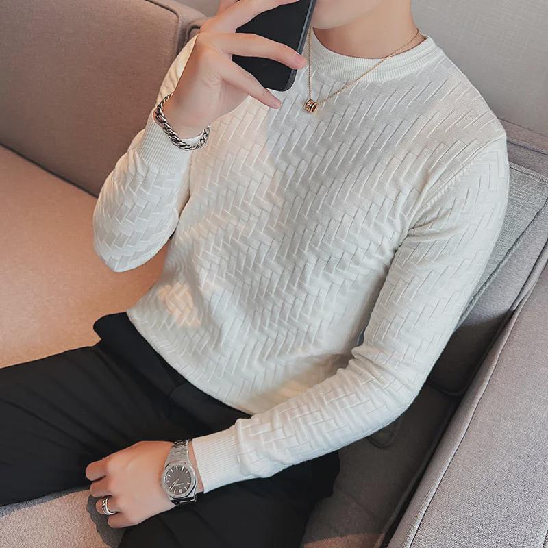

Men s Autumn/Winter Knitted Jacquard Stretch Sweater - Casual Korean Style Round Neck XXL