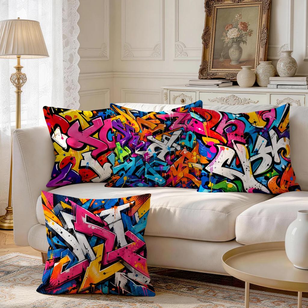 1/4pcs Colorful Street Graffiti S Cushions Pillowcase Polyester Cushion Cover Throw Pillow Pillowcover Home Car Sofa Decor