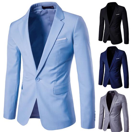 Men Blazer Single Button Solid Color Turndown Collar Plus Size Slim Pockets Suit