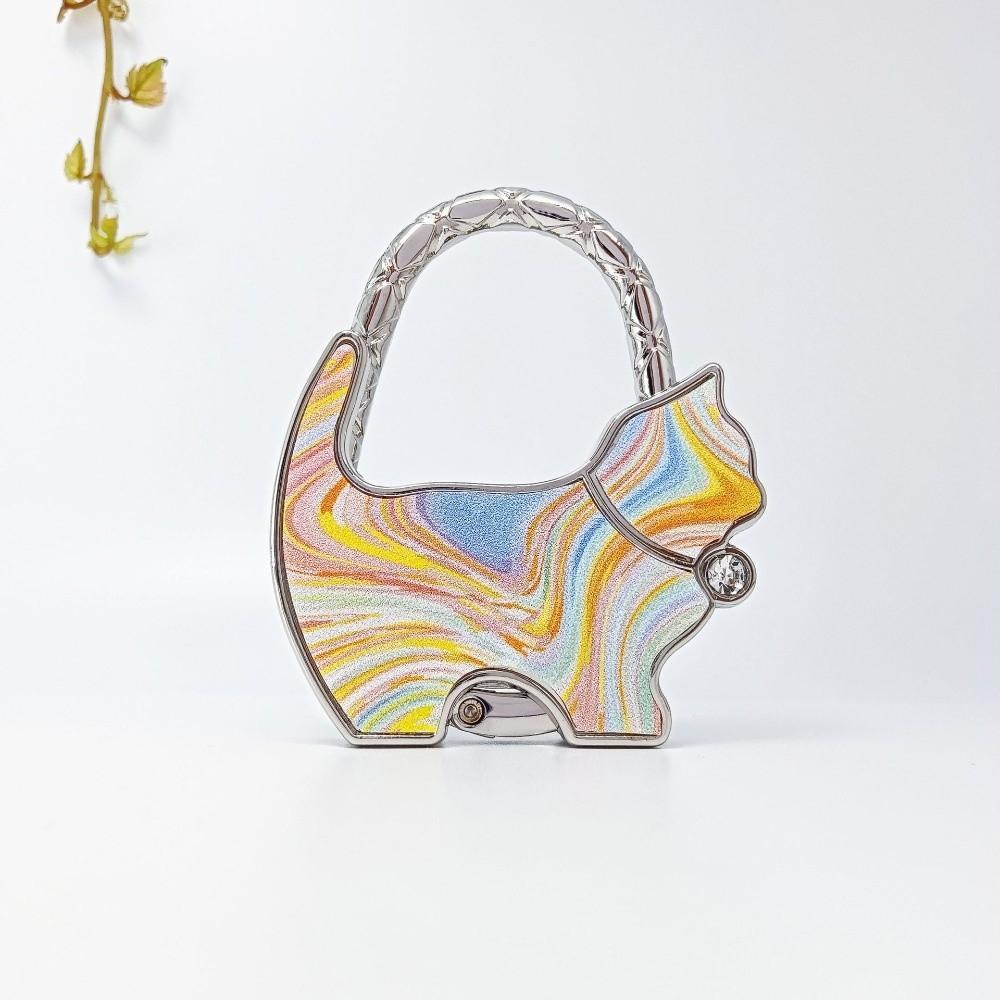 Cute Shape Cat Handbag Hook Lovely Design Foldable Folding Bag Hook Portable Alloy Material Table Edge Hook Home Decoration