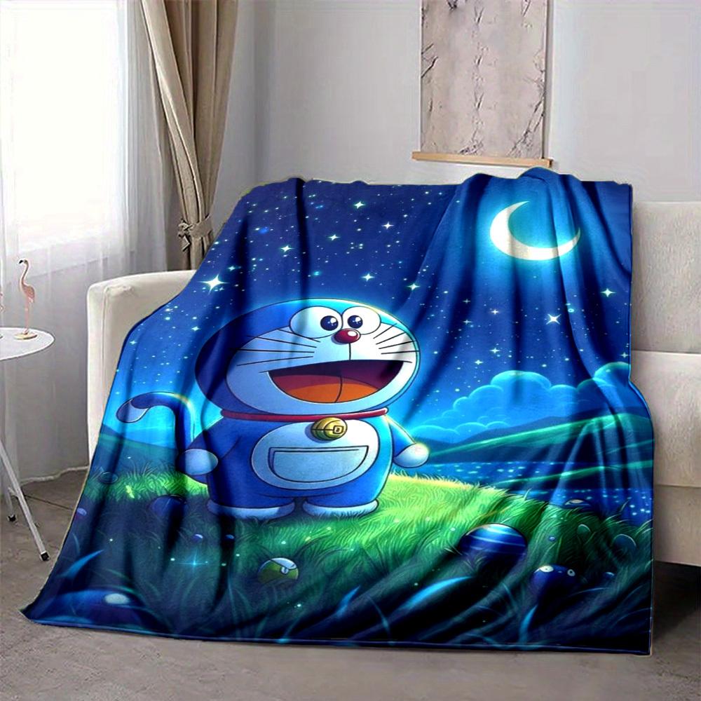 1PC Doraemon, Night Scene Blanket Lightweight Flannel Throw Blanket for Sofa, Bed, Travel, Camping, Livingroom, Office, Couch