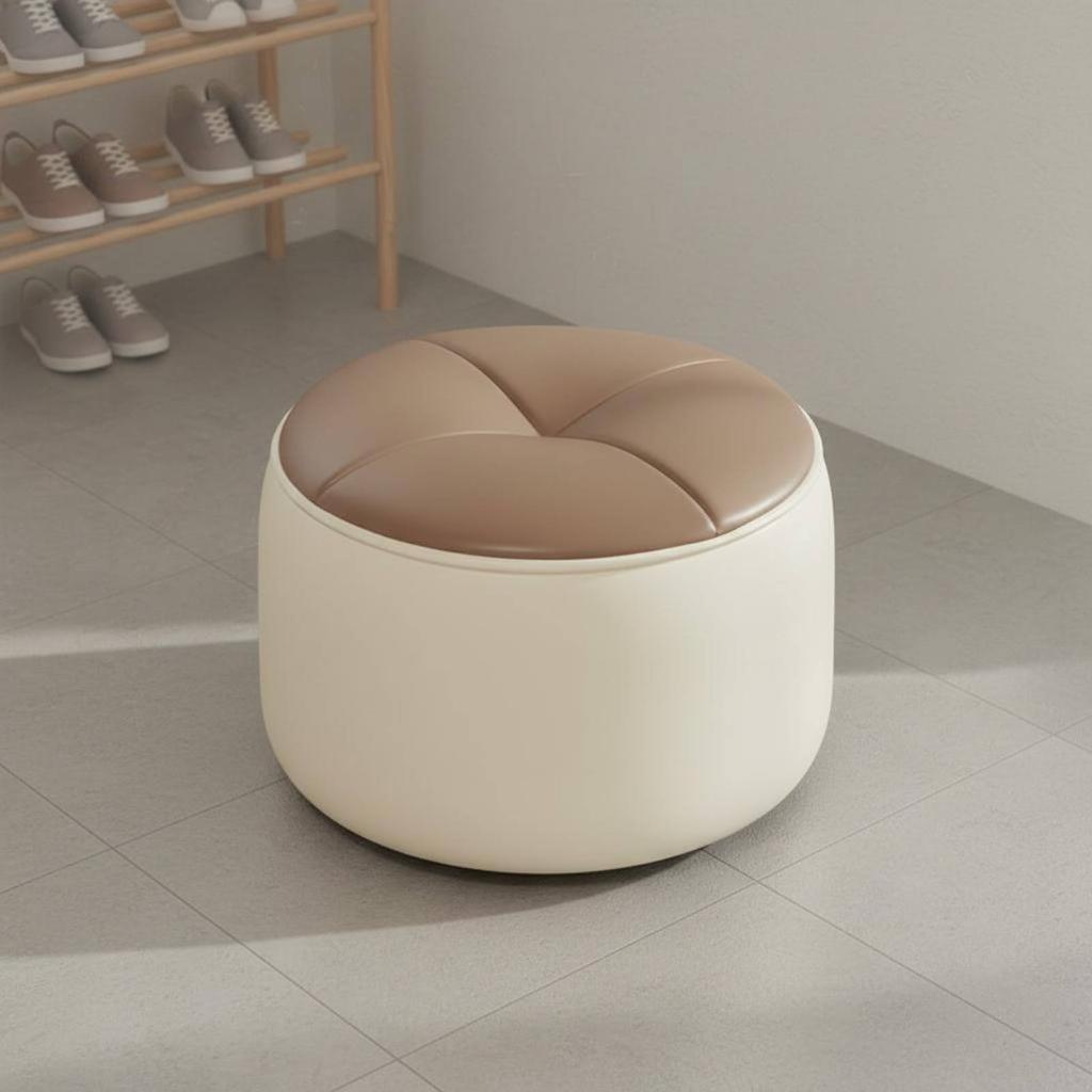 Round Padded Stool Space-Saving Round Padded Footstool Entryway Shoe Stool Sturdy & Long-Lasting Low Leather Footstool Easy To
