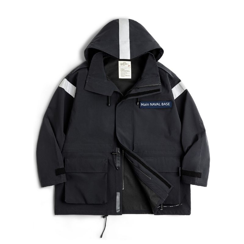 

Marden Parka American Retro Mid Length Long Length Navy Pike Trench Coat Loose Windproof Hood Jacket Outwear Men s Autumn Navy Blue(Loose and Too Big) L