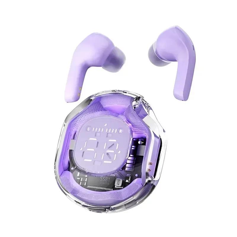 T8 TWS Wireless Bluetooth Headset Transparent ENC Headphones LED Power Digital Display Stereo Sound Earphones for Sports Working
