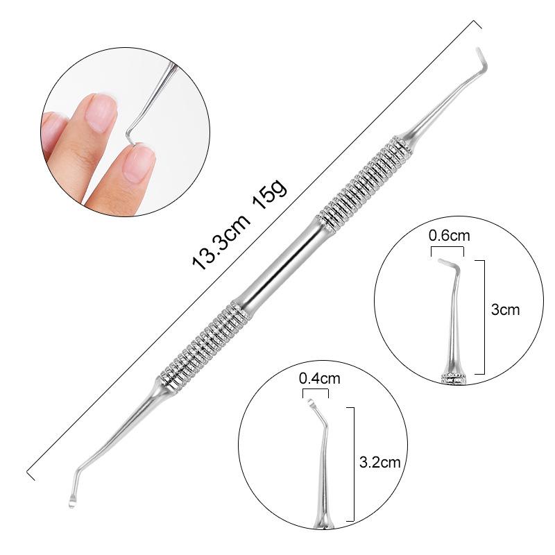 European-American Russian-Style Nail Technician Dual-End Cuticle Pusher and Groove Cleaner - Silver