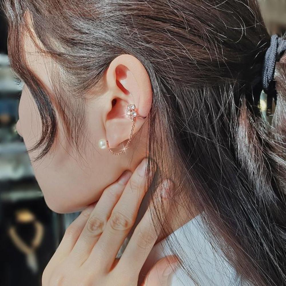 Pearl Flower Chain Ear Cuff Piercing Earring (S8353971) Rose Gold