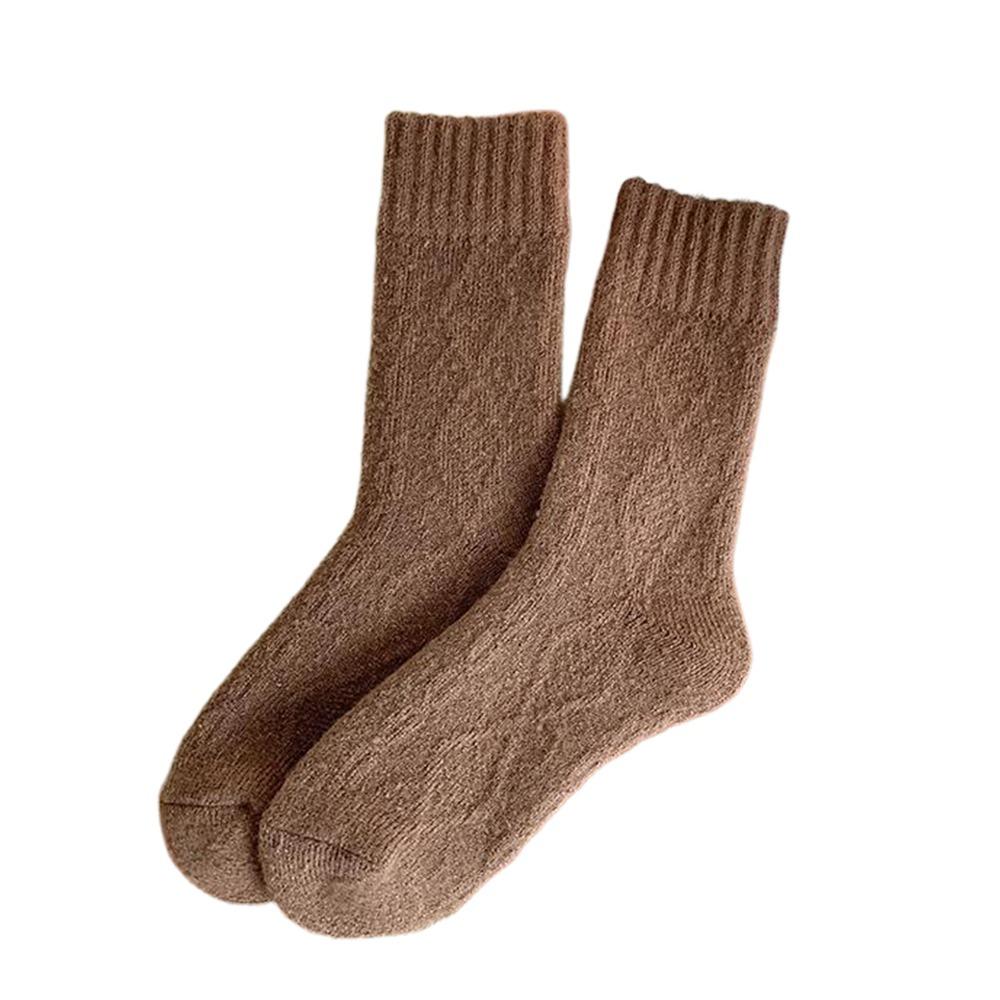 Winter Warm Retro Women Socks Diamond Check Thicken Women Pile Socks Thermal Solid Color Warm Wool Crew Socks