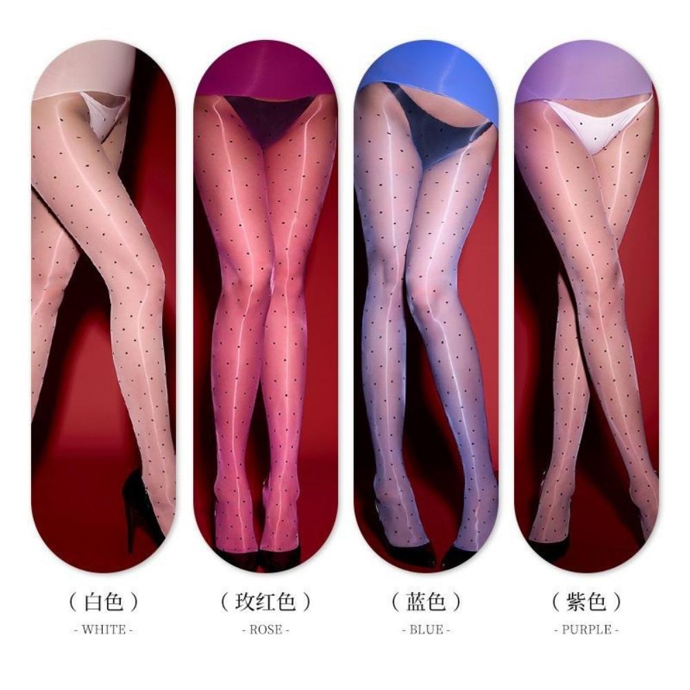 360 Sexy Aurora Stockings, Polka Dot Black Silk Seamless Grease Pantyhose, Women's Dot Black Silk