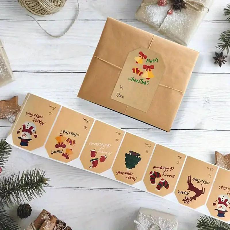 250pcs/roll Merry Christmas Stickers Santa Snowman Gift Tags Paper Seal Label DIY Scrapbooking Crafts 2025 New Year Party Decor