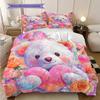 Bear Doll Pattern Bedding Quilt Set Quilt Cover Pillowcase Home Decoration Birthday Gift (1 * duvet cover + 2 * pillowcase, without core)