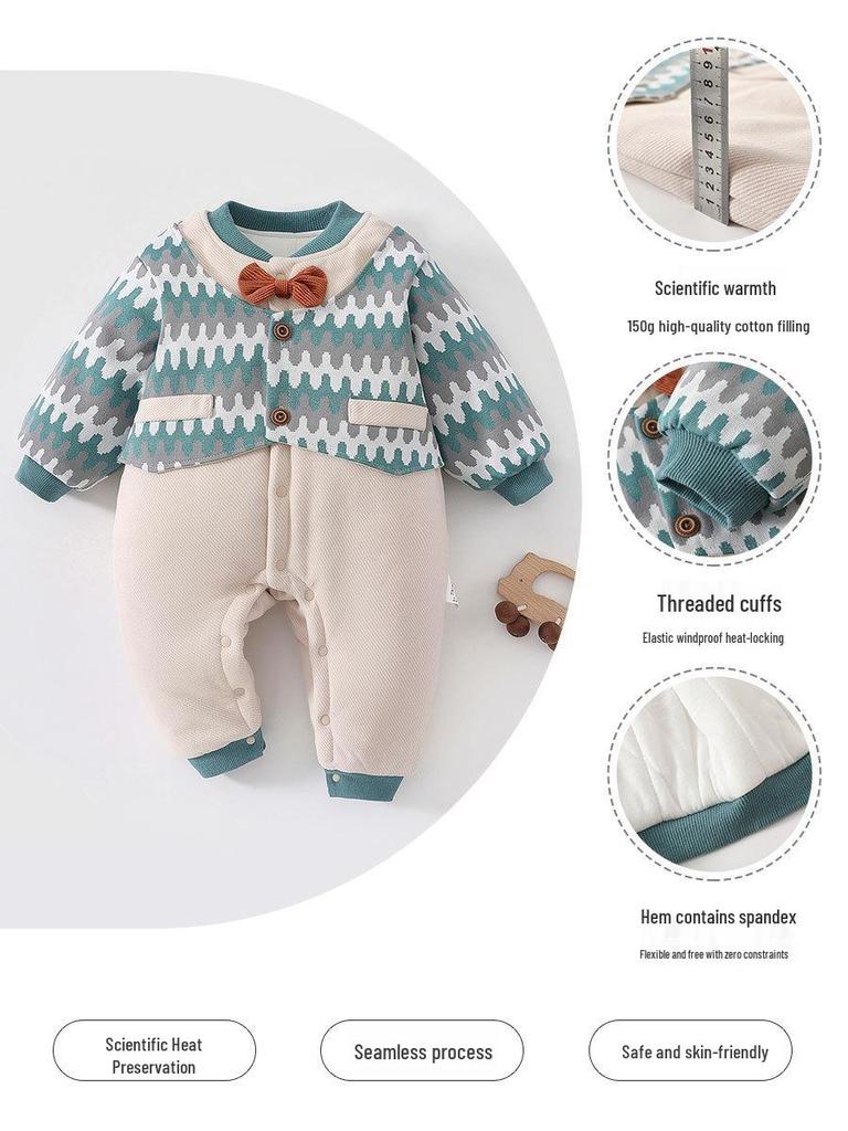 Warm Infant Jumpsuit Set: Autumn/Winter Newborn Bodysuit, 150g Padded Crawling Outfit