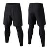 Black Men's Fake 2 Piece Pants Training Elastic Quick Drying 2 in 1 Gym Leggings Pants for Exercise