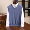 Men's 100% Cashmere Vest Business Casual Knitted Sleeveless V-Neck Jumper Loose Pull Over Top Pullover Cashmere Sweater