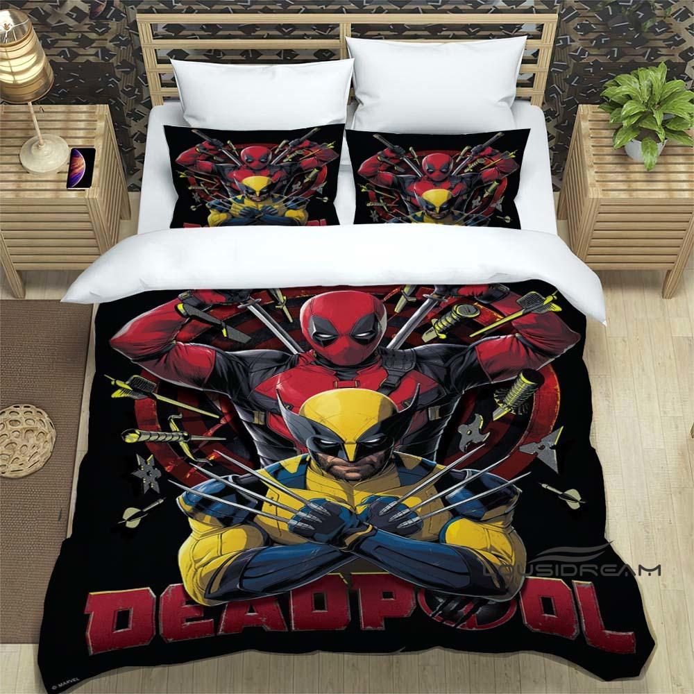 3D printed cartoon Deadpool duvet cover and pillowcase bedding set, suitable for boys and girls' bedroom decoration, children's