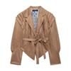 Kaslead New Arrival Women's Clothing Fashion Style Fashion Minimalist Waist Trimming Lace Up Suede Fabric Jacket Outwear