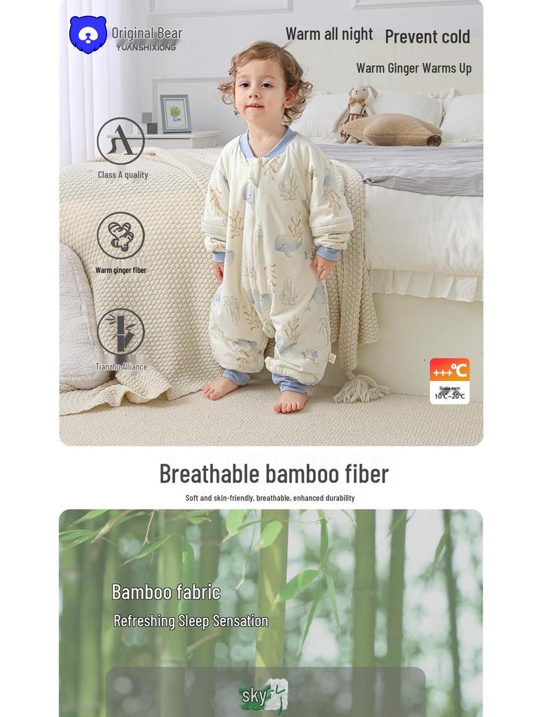 Xuanmu Baby Winter Quilted Sleeping Bag 220g - Ginger, Warm, and Footed for Infants and Toddlers.