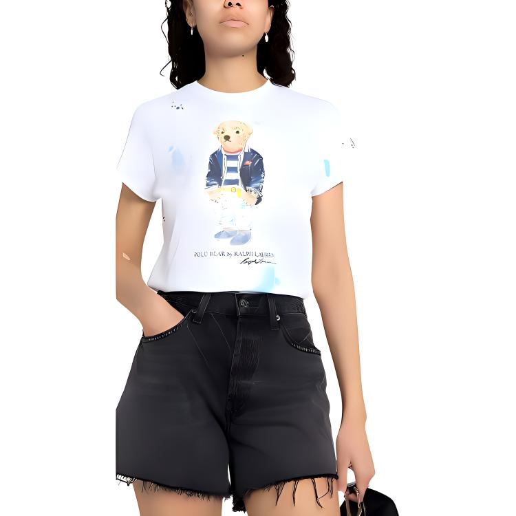 Polo Ralph Lauren SS22 Bear Letter Print Crew Neck Short Sleeve T-Shirt Women Tops White 211856643-C001