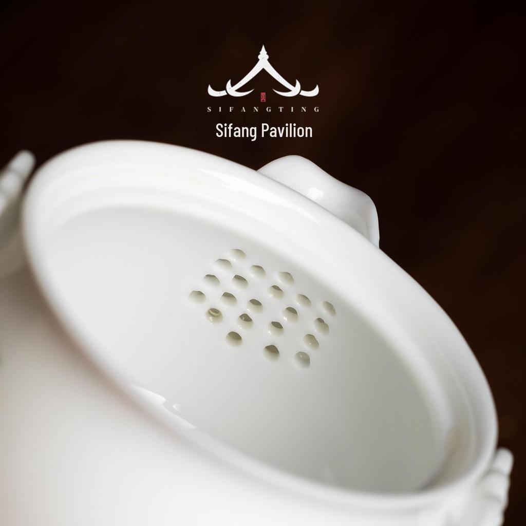 Hand-Painted White Porcelain Teapot with Anti-Scalding Handle and Built-in Filter - Chinese Kung Fu Tea Set