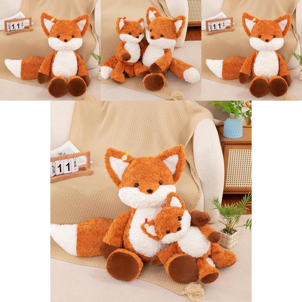 Cute Running Fox Plush Doll With Rose Velvet Fabric For Kids Bedroom Decor