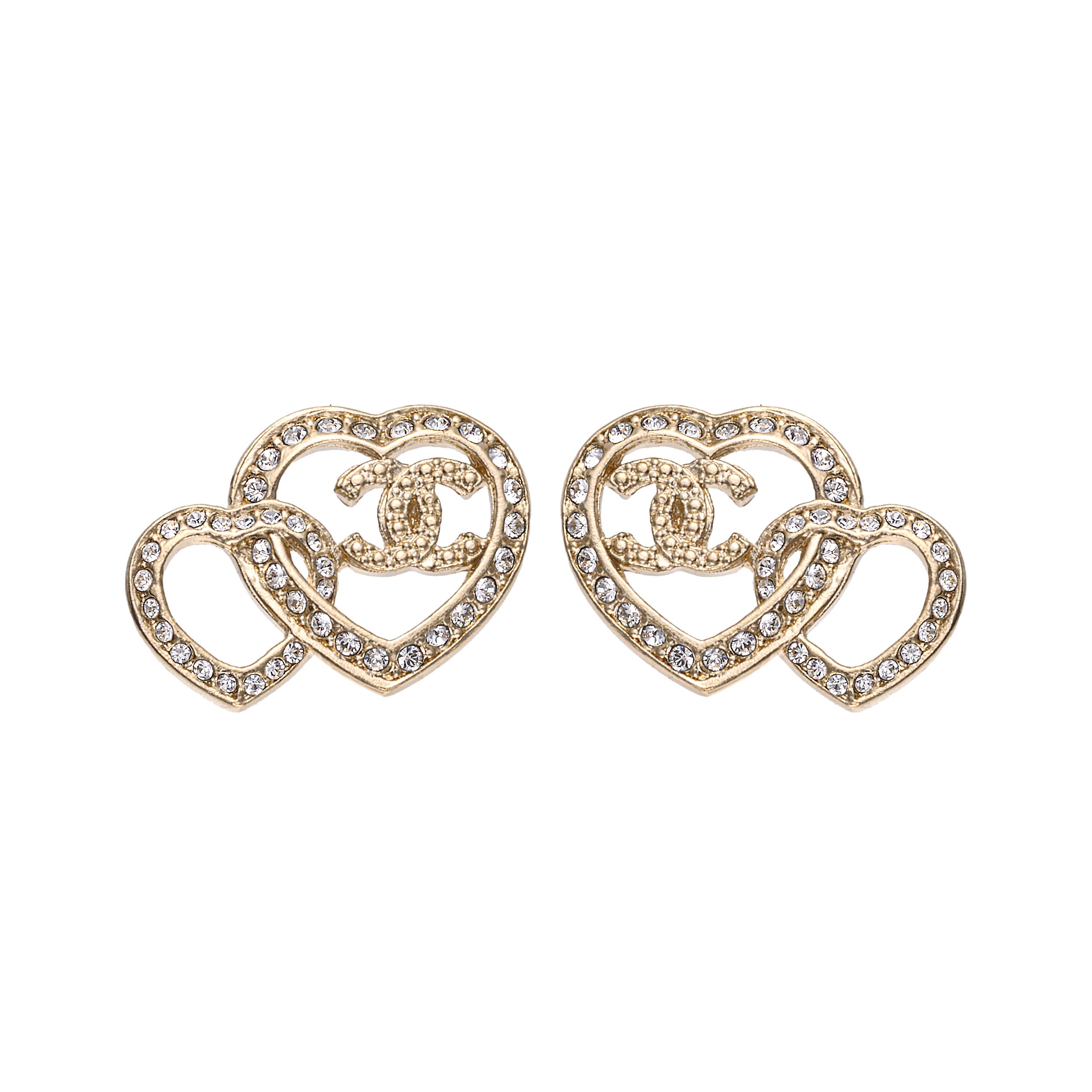 

Chanel Classic Double C Heart Shaped Hollow Out Crystal Earrings Women earrings Gold ABB666-B14145-NR577 Box+Padding Board,F,Gold