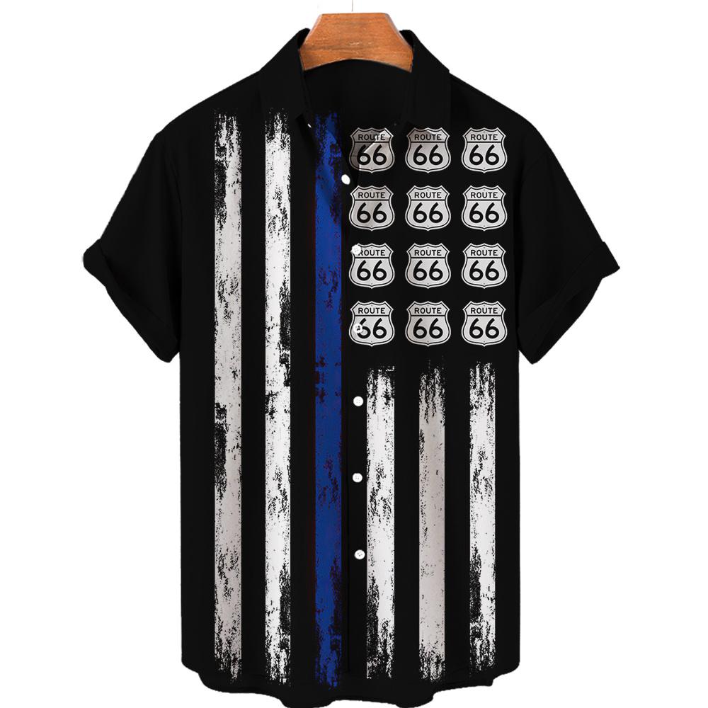 Camicia Nuova da Uomo Hawaiana Route 66 Street Classic Stampa 3D Manica Corta T-shirt Musica Rock Collo Revers Taglia Larga Uomo Top Vestiti Vintage