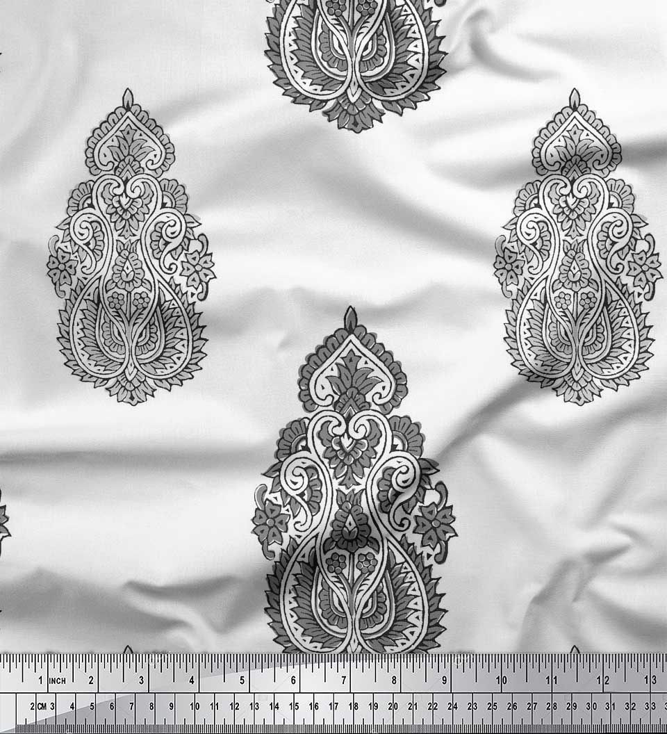 

Тканина Soimoi Japan Crepe Satin Fabric Floral & Peisley Block Print Тканина на метри 42 дюйма 42 Inch Wide - Poly Crepe сірий