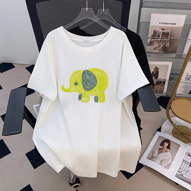 Plus Size Slimming Loose Mid-Length Round Neck Women's T-Shirt, Short-Sleeved (200/300/350 Jin)