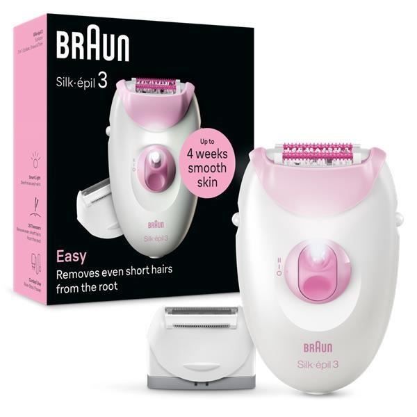Épilateur - BRAUN - Silk Epil 3 - 2 vitesses - Tête rasoir - Accessoires fournis - Éclairage LED