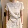 Summer New French Design Short-sleeved Shirt Women's Fashion Temperament Waist Thin Top Women A