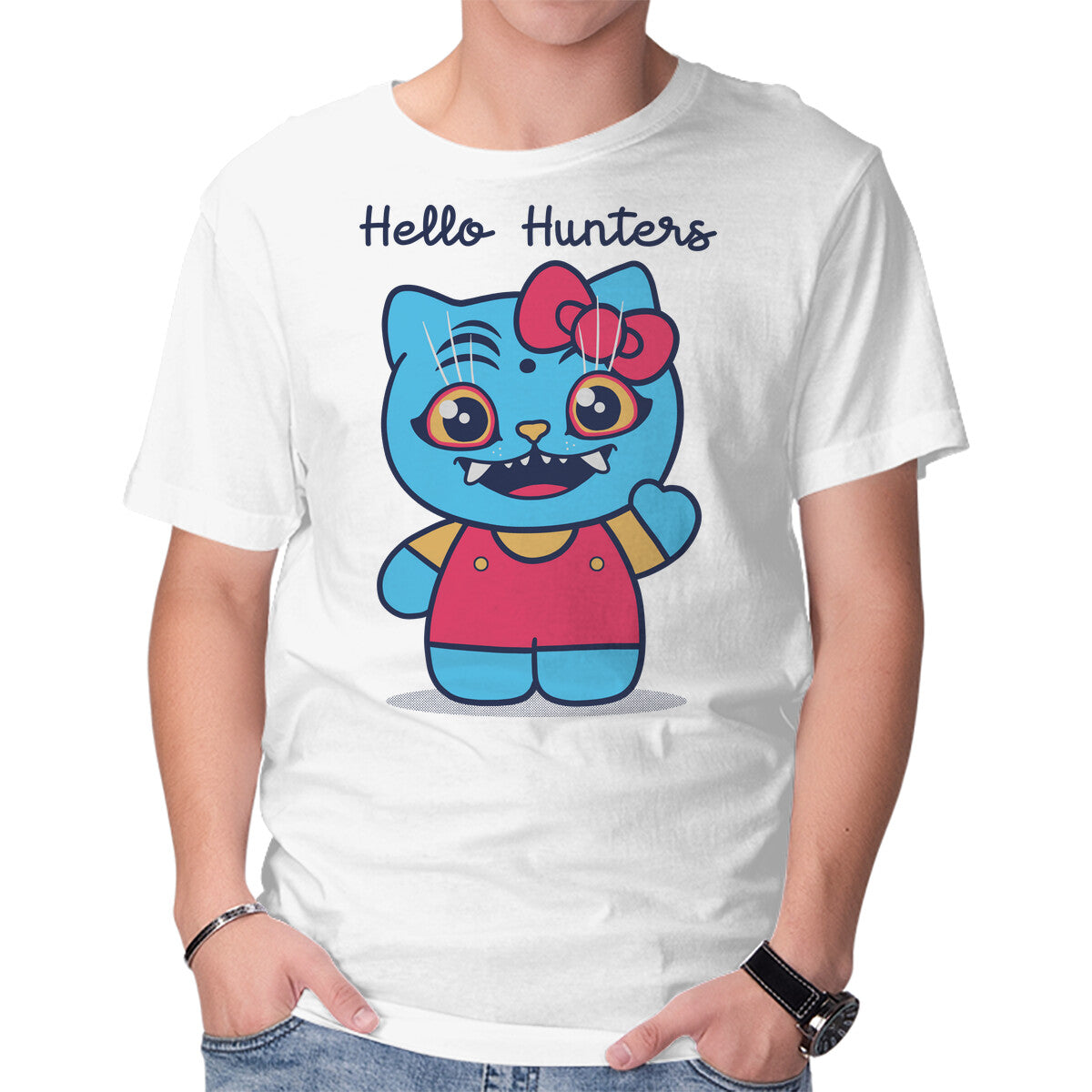 Unisex Crew Neck T-Shirt Hello Hunters Graphic Short Sleeve Casual Tee XXXL