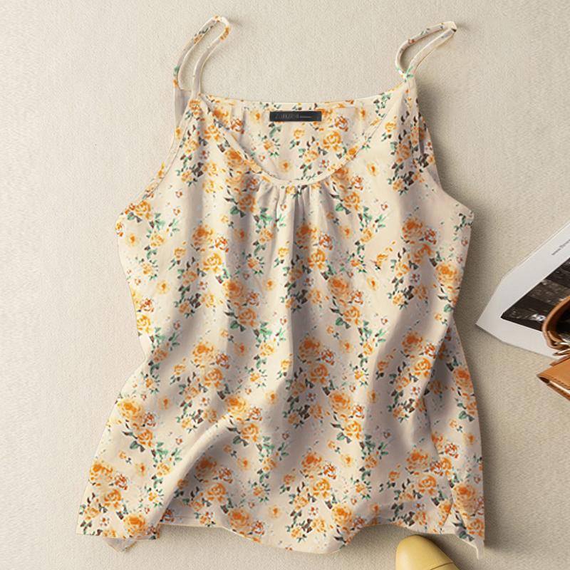 

ZANZEA Женские свободные топы без рукавов с цветочным принтом 5XL жёлтый