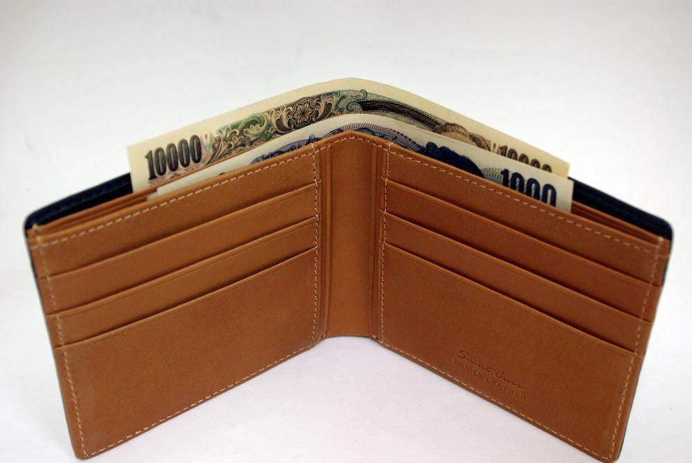 [Saint Cuir BRIDLE LEATHER] British Thomas Bridle Leather and Tanned Leather Bifold Card Wallet (No Coin Compartment, Pure Bill Compartment) (Dark