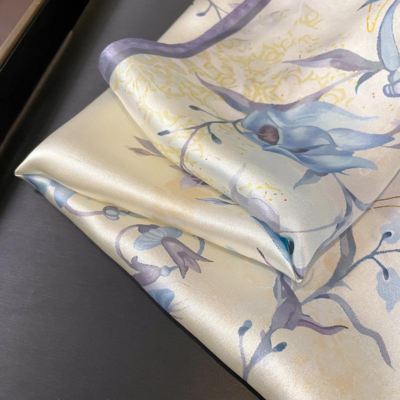 Literary and simple small fresh lilac 53 silk silk scarf women's neck protection small scarf tied bag decoration gift