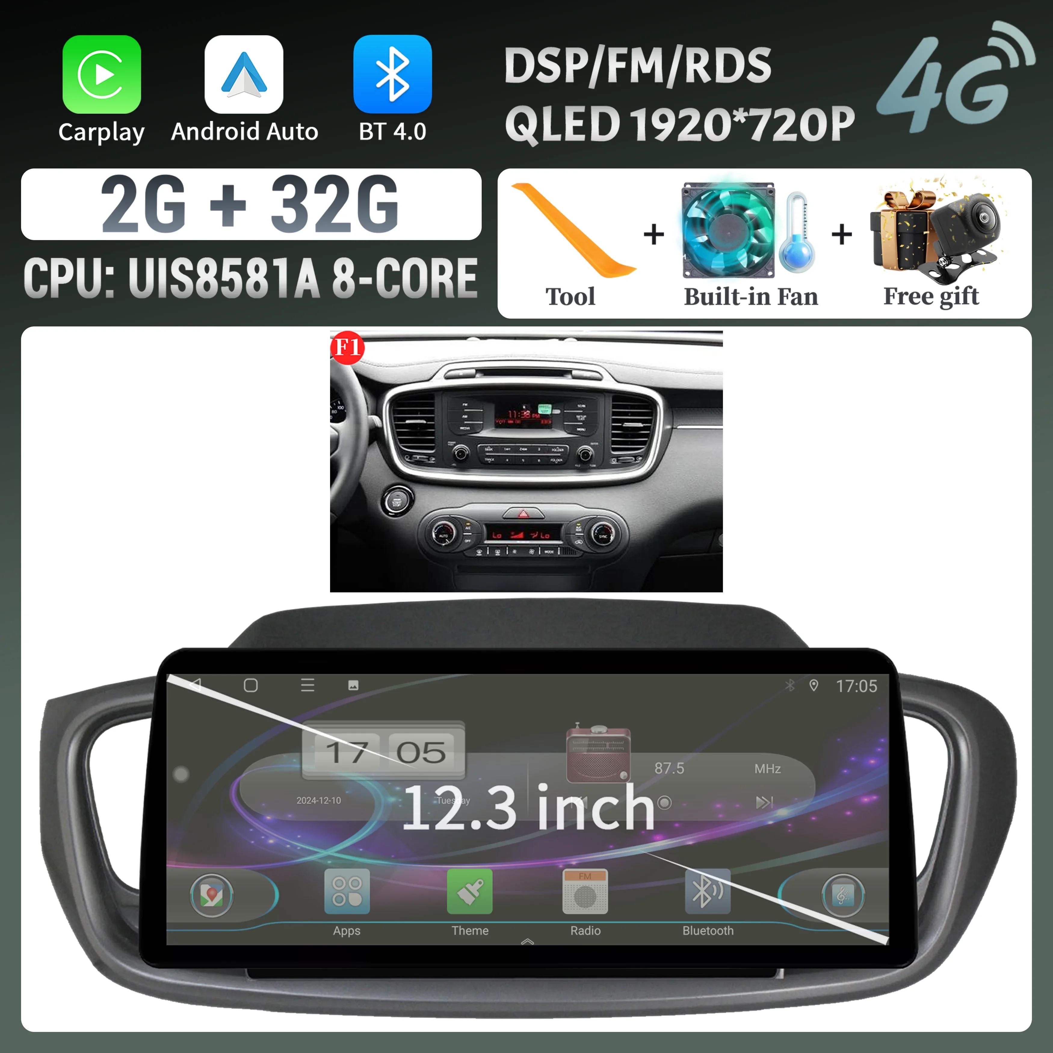 

12,3 дюйма для KIA Sorento 2015-2018 беспроводной Bluetooth CarPlay Android Auto Car Radio Multimedia 4G GPS сенсорный экран головного устройства CHINA