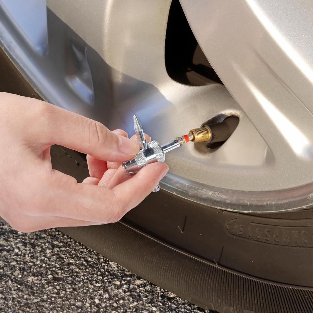 Valve Stem Removal Tool & Taller Tool Kit - 15Pcs TR412/ TR413/ TR414 Tubeless Tire Valve Stems, 20Pcs Valve Caps/Cores, 1Pcs Valve Ertion Taller,