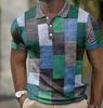 Summer Men's 3D Print Polo Shirt with Plaid and Geometric Patterns